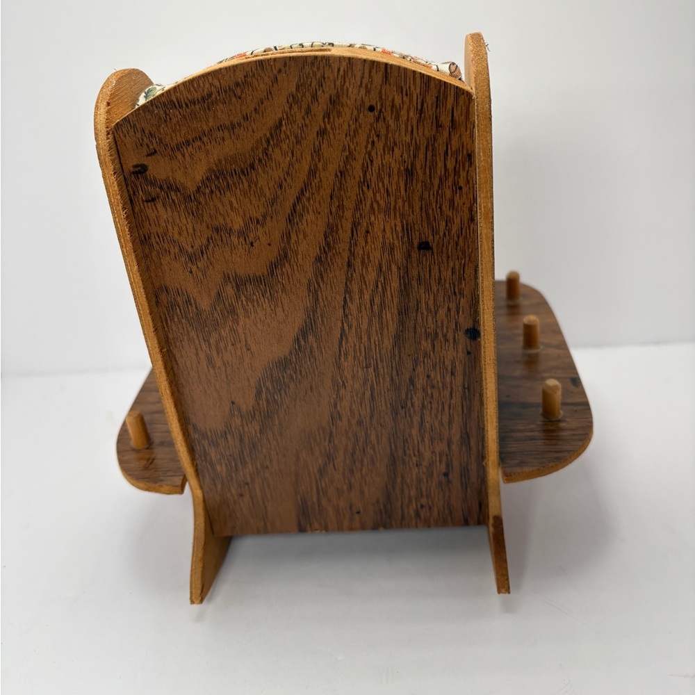 Vtg Wood Rocking Chair Pin Cushion w/ Drawer Holds Spools Thread Sewing Notions - Picture 4 of 12